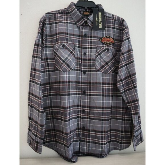 Harley-Davidson 96645-23VM Men's Sz 2XL Gray Plaid 120th Anniversary L/S Shirt - Picture 1 of 9